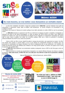 Mémo de rentrée « AESH » : Septembre 2022