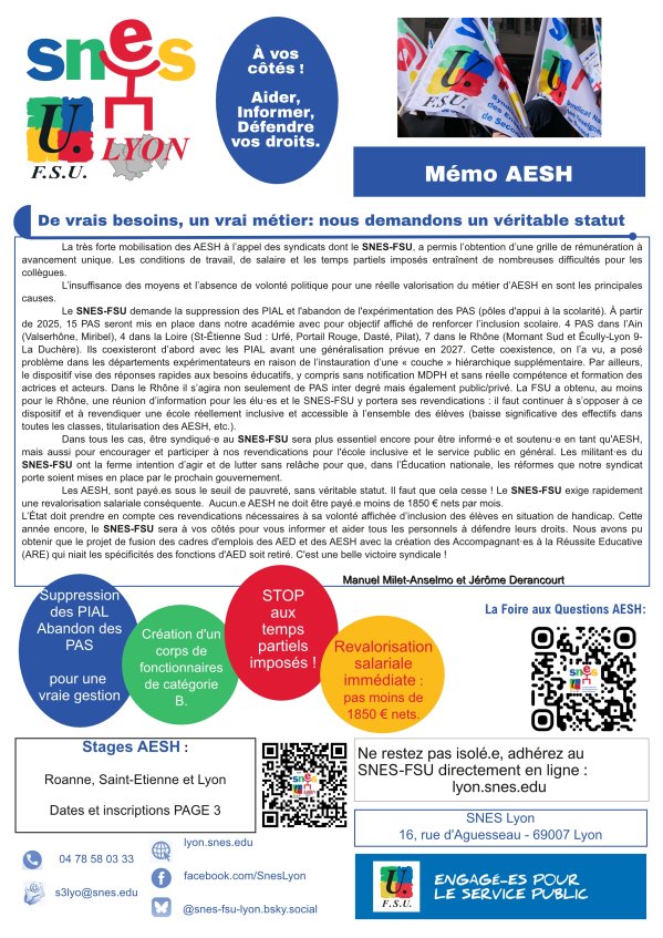 Mémo de rentrée « AESH » : Septembre 2025