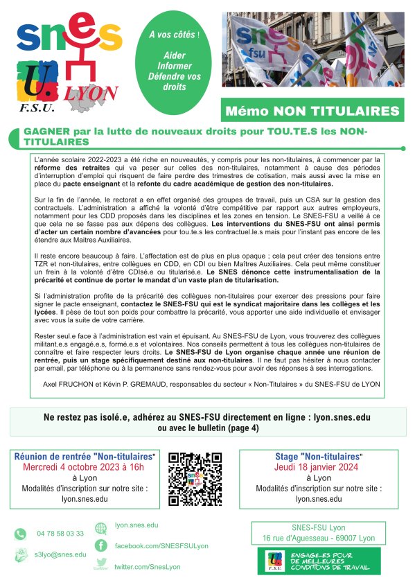 Mémo de rentrée « Non Titulaires » : Aout 2023