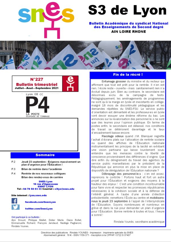Télécharger le bulletin 227 : septembre 2021