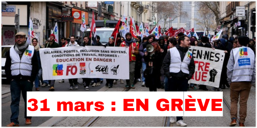 Mardi 31 mars : En grève pour des moyens dans l'éducation !