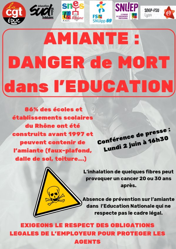 Conférence de presse AMIANTE : Lundi 2 juin à 16h30 - Bourse du Travail